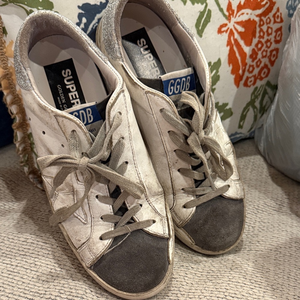 Golden Goose Superstar grey suede with silver glitter